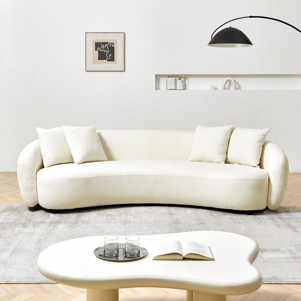 Modern Curved Sofa Upholstered White Teddy Fabric 101