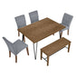 Modern Wood Dining Table Set 6 Pc: Table + 4 Upholstered Chairs + 1 Bench - Revel Sofa 