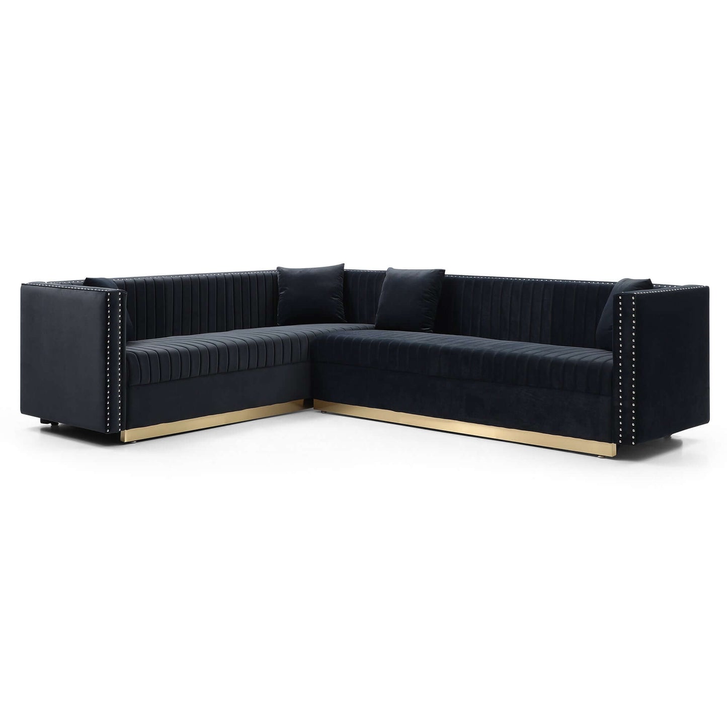 Glamorous Channel Tufted Velvet Square Arm Corner Sectional Sofa