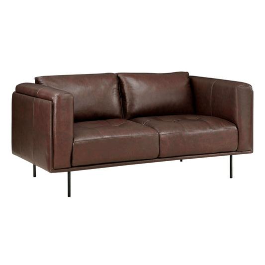 MCM Styled Brown Genuine Leather Loveseat Sofa 63" - Revel Sofa 