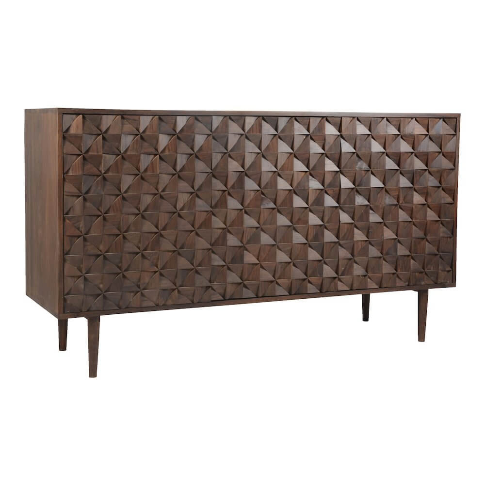 Pablo MCM Solid Wood Sideboard Storage Cabinet Dark Brown with Intricately Engraved Cabinet Doors - 58"