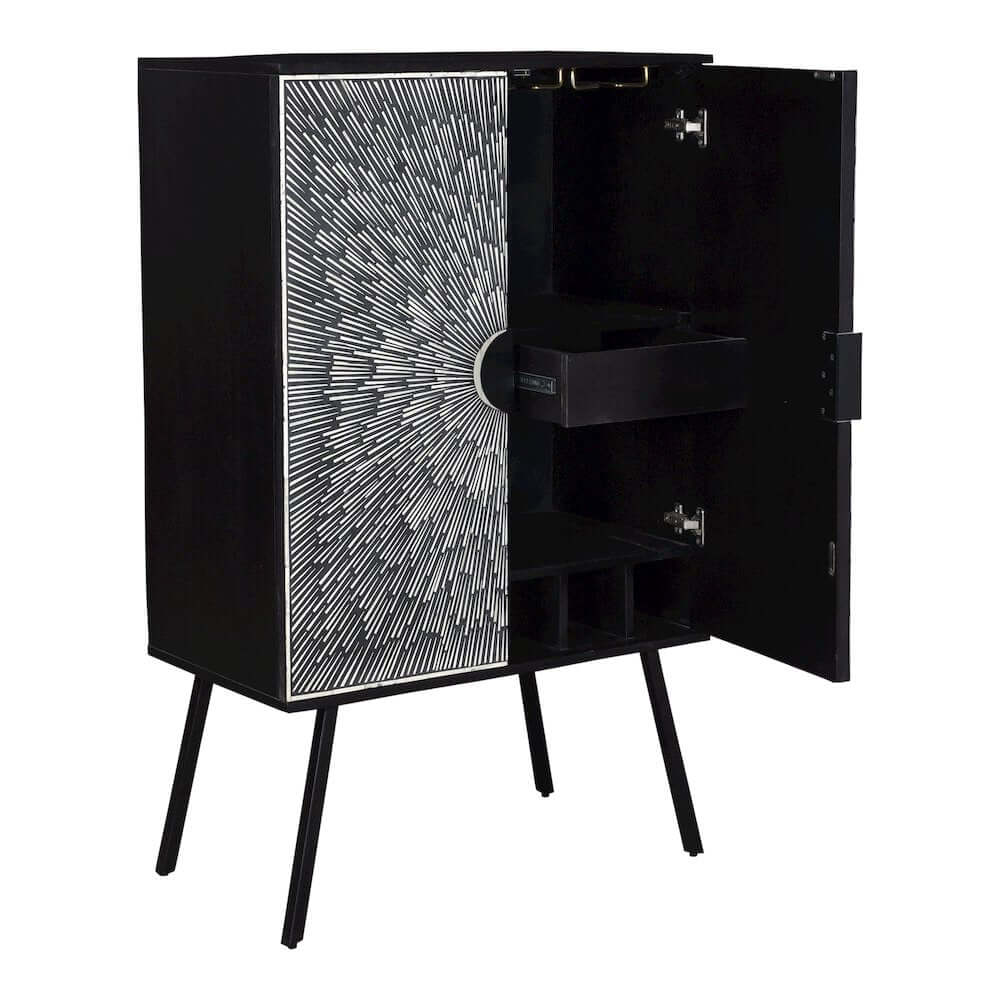 Sunburst Art Deco Wine Cabinet, Black