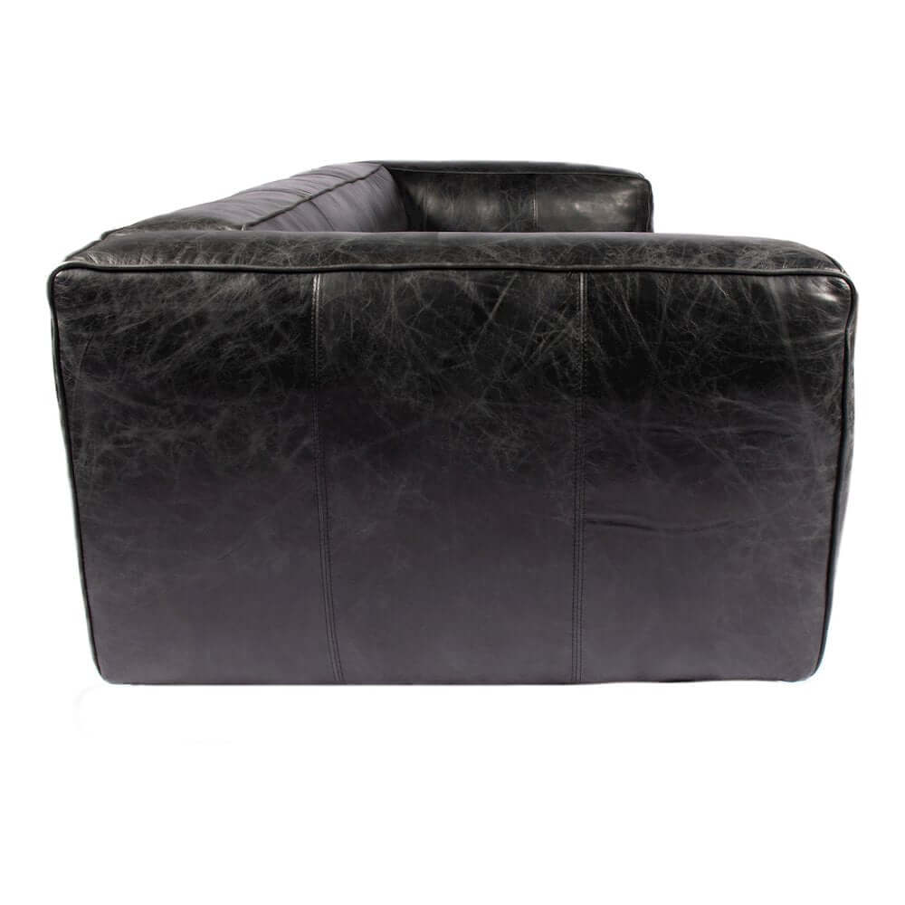 Kirby Modern Black Genuine Leather Sofa 96"