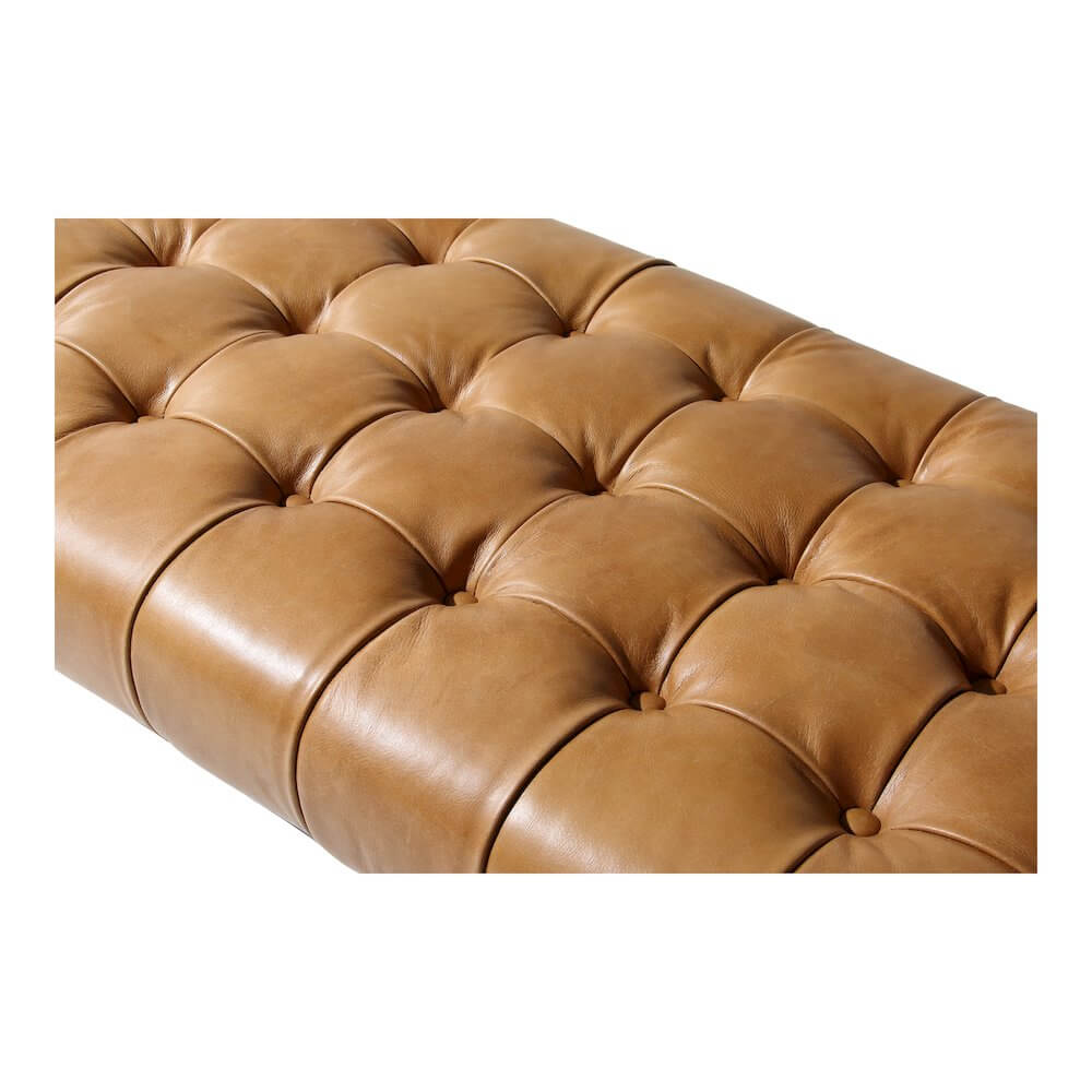 Wyatt MCM Button Tufted Buffalo Leather Bench 54"