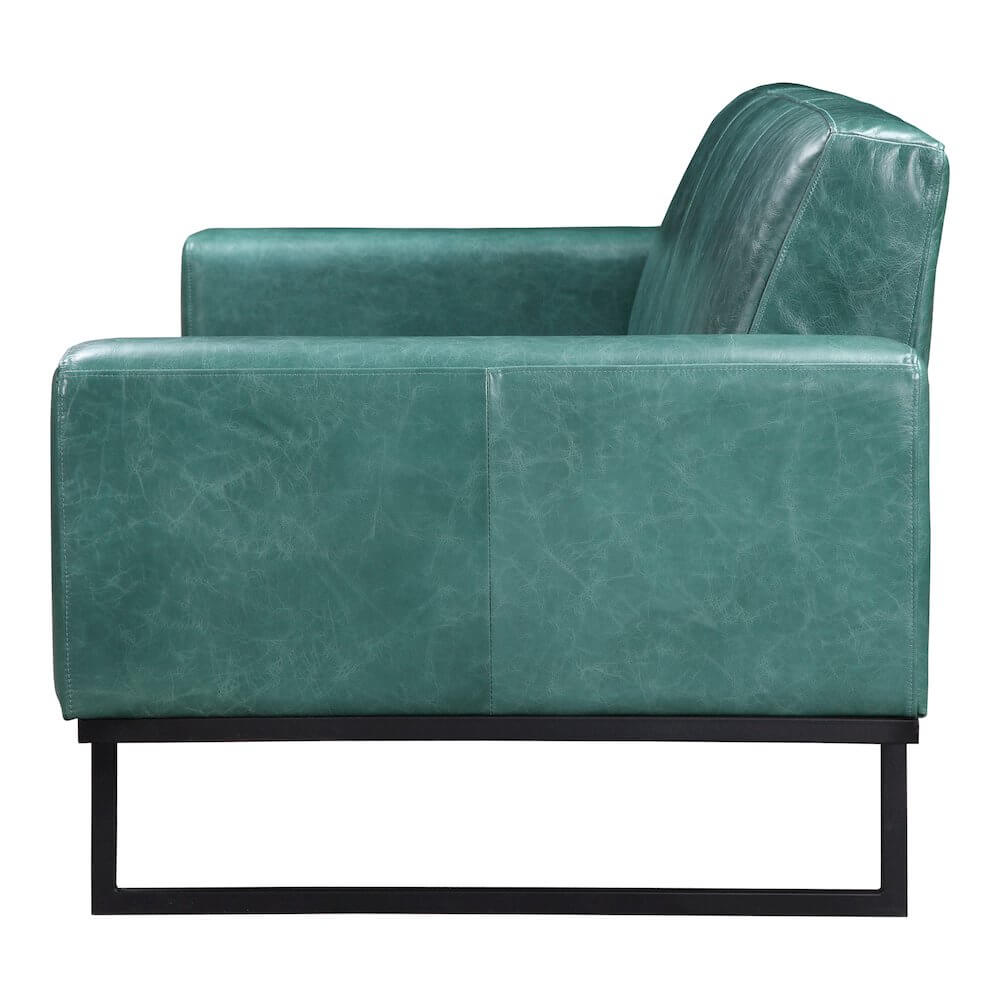 Brock Top Grain Green Leather Sofa 86"