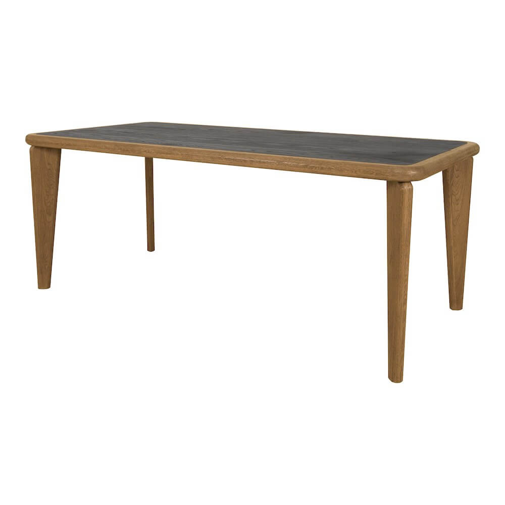 Loden Solid Wood Rectangular Dining Table 76" with two-tone tabletop and angled legs