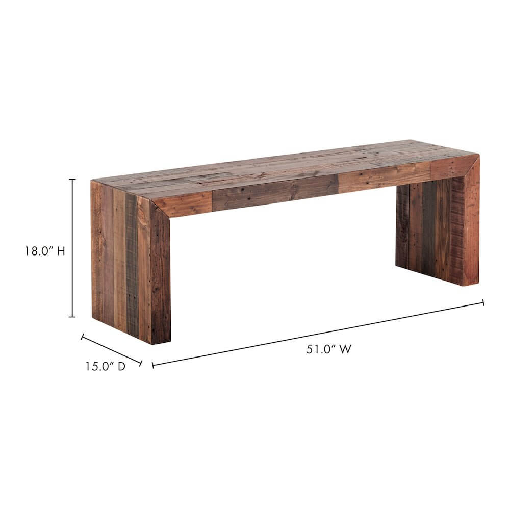 Industrial Solid Pine Wood Bench 51"