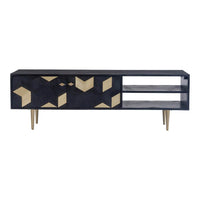 Sapporo Art Deco Solid Wood Media Cabinet in Black & Gold 55