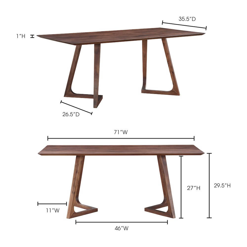 Godenza Solid Walnut Wood Rectangular Dining Table 71" (3 Colors)