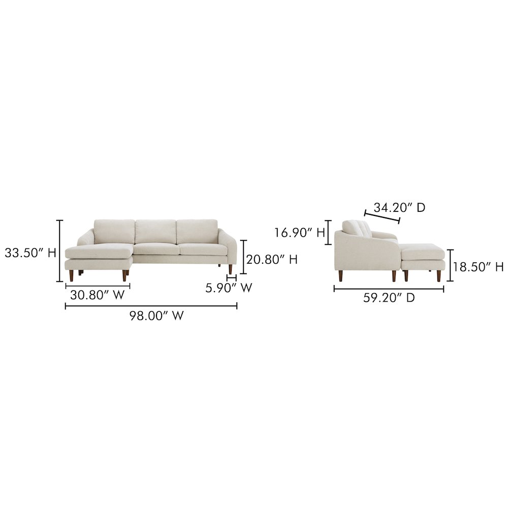 Quinn MCM Reversible Chaise Fabric Sectional Sofa 98" (2 Colors)