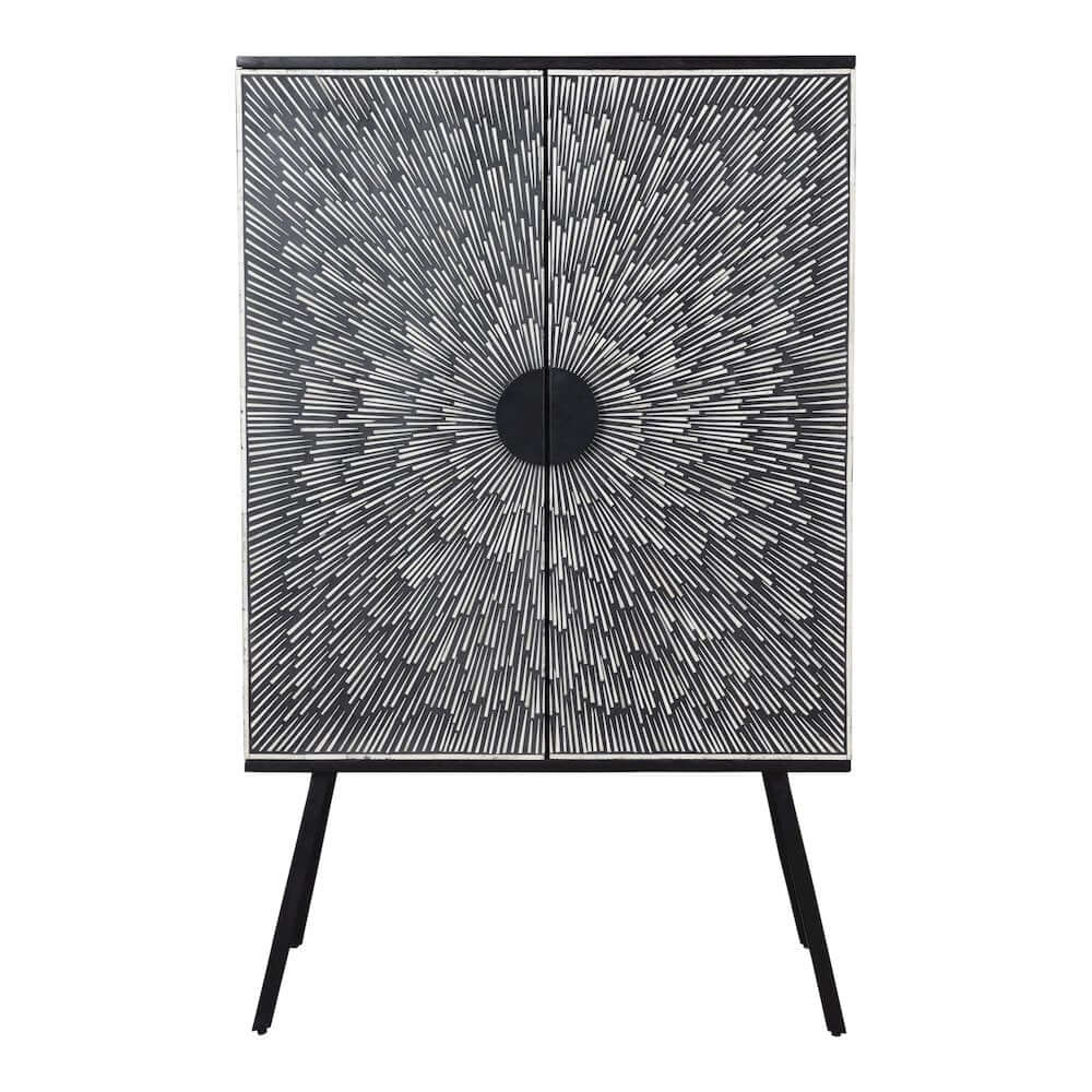 Sunburst Art Deco Wine Cabinet, Black