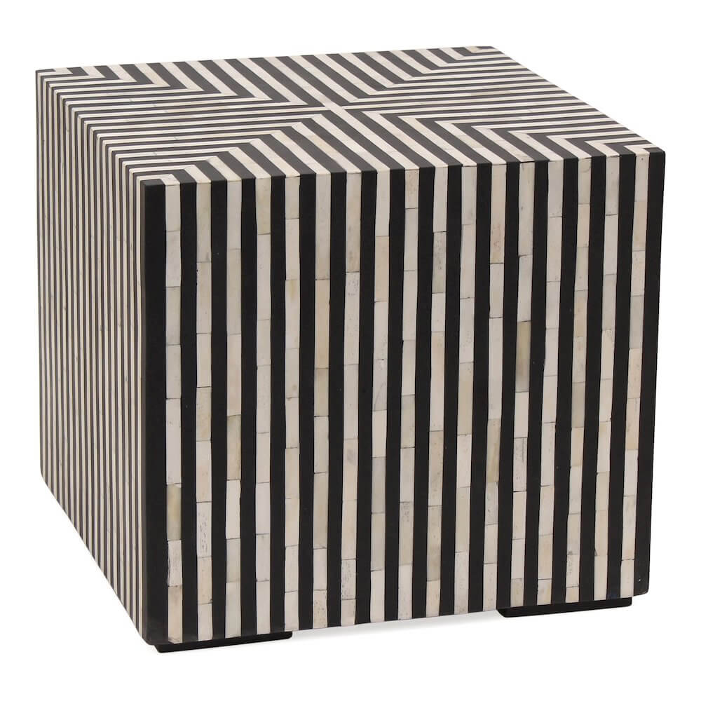 Terning Square Black & White Striped End Accent Table