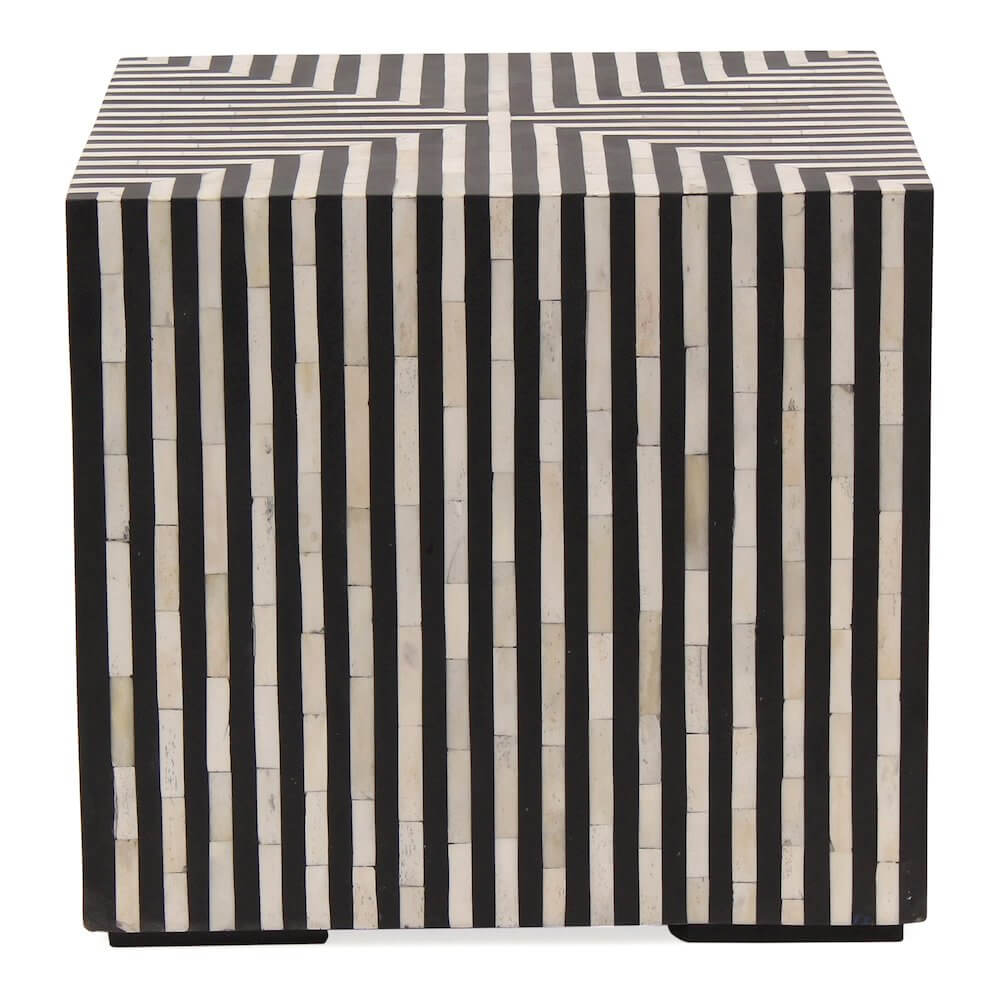 Terning Square Black White Striped Accent Table 18"