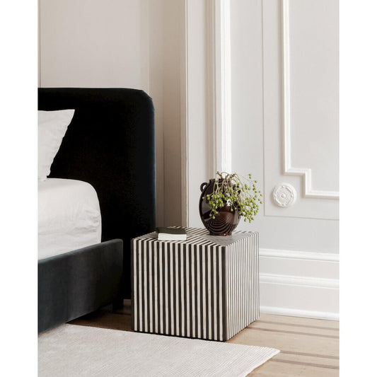 Terning Square Black White Striped Accent Table 18"