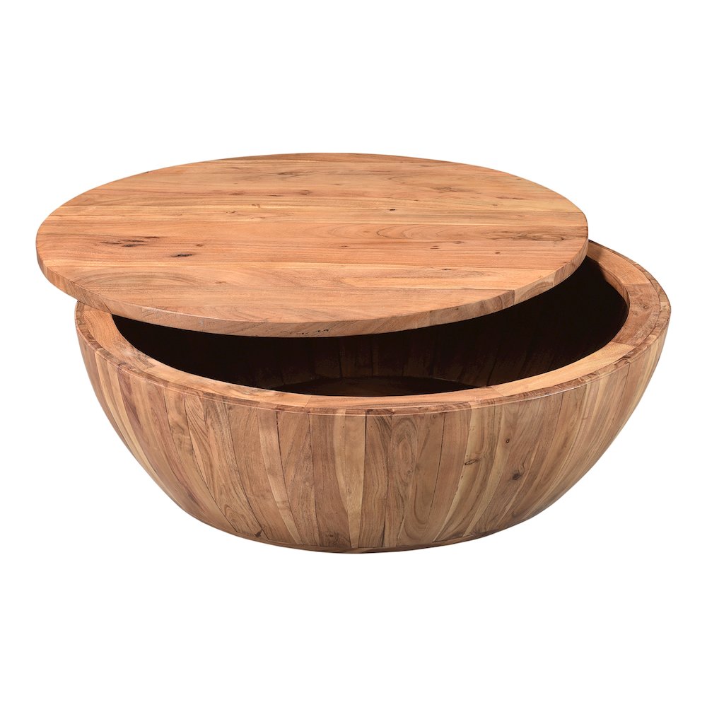 Eske Round Acacia Wood Coffee Table w/ Storage 35"