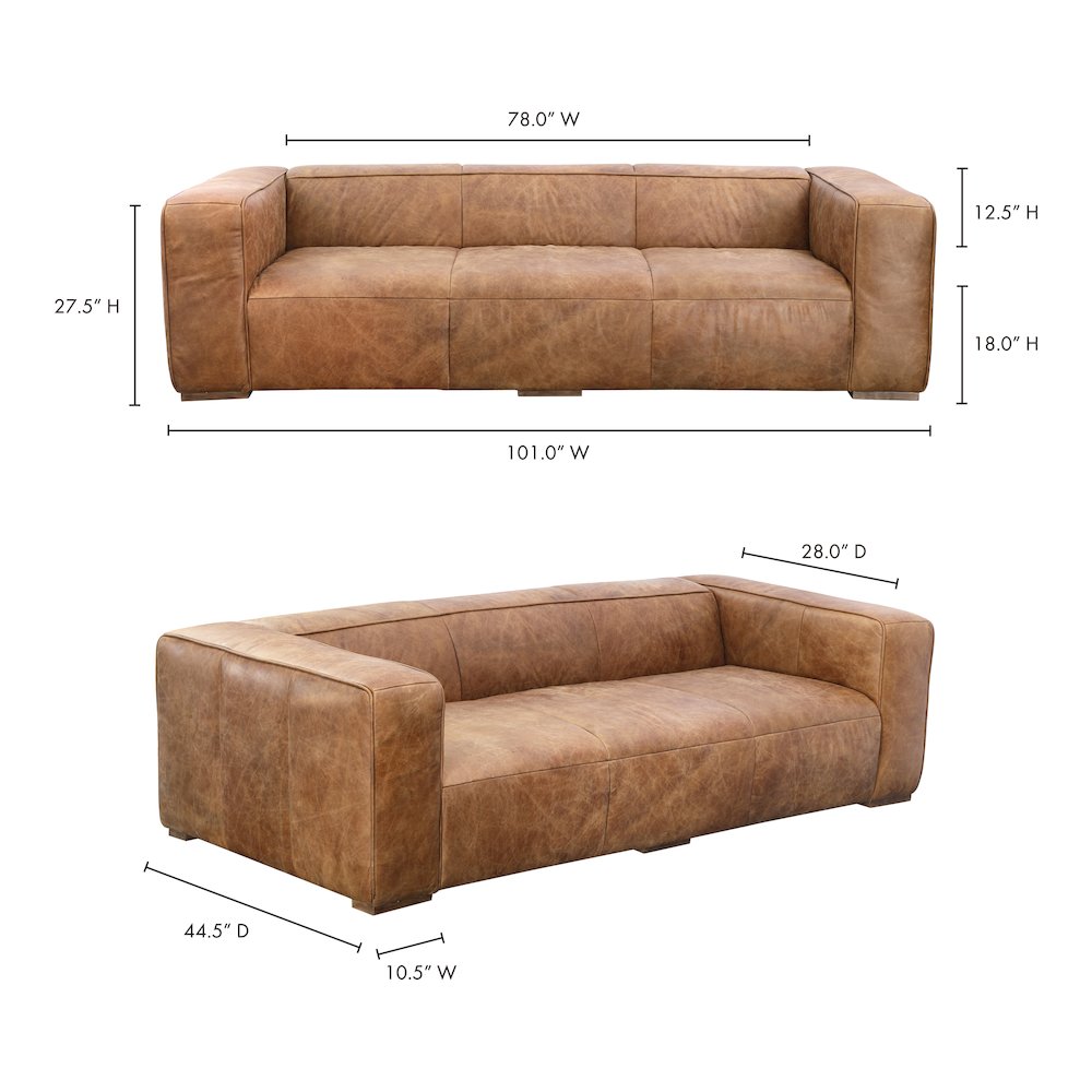 Bolton Top Grain Leather Square Arm Sofa 101"