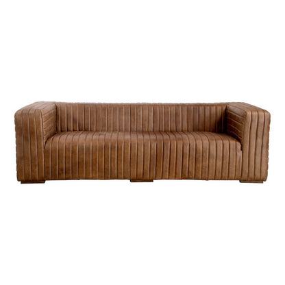 Castle Genuine Leather Channel Tufted Sofa 95" (2 Colors)