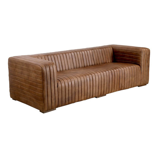 Castle Genuine Leather Channel Tufted Sofa 95"