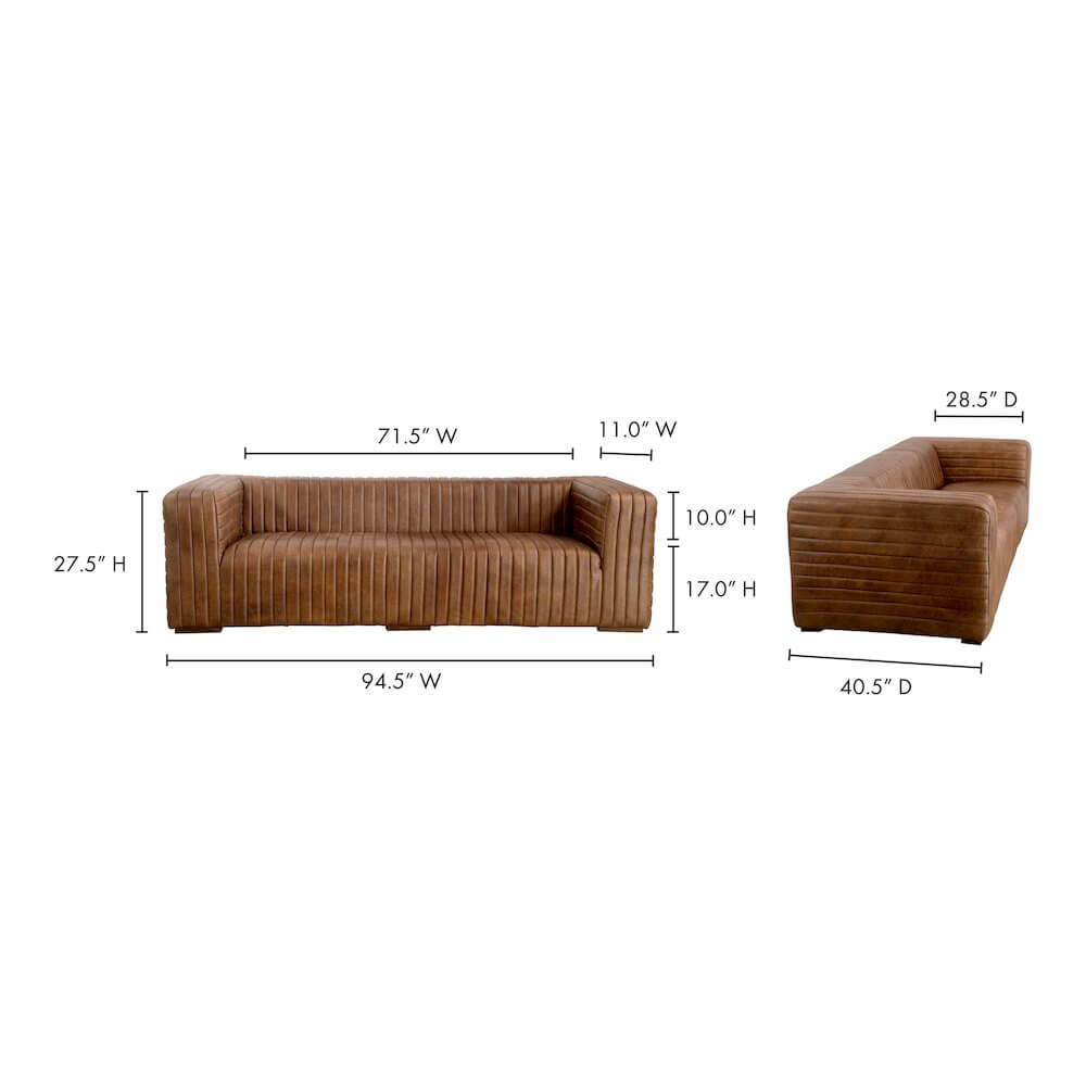 Castle Genuine Leather Channel Tufted Sofa 95"