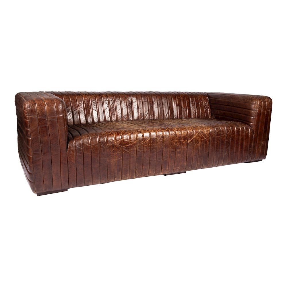 Castle Genuine Leather Channel Tufted Sofa 95" (2 Colors)