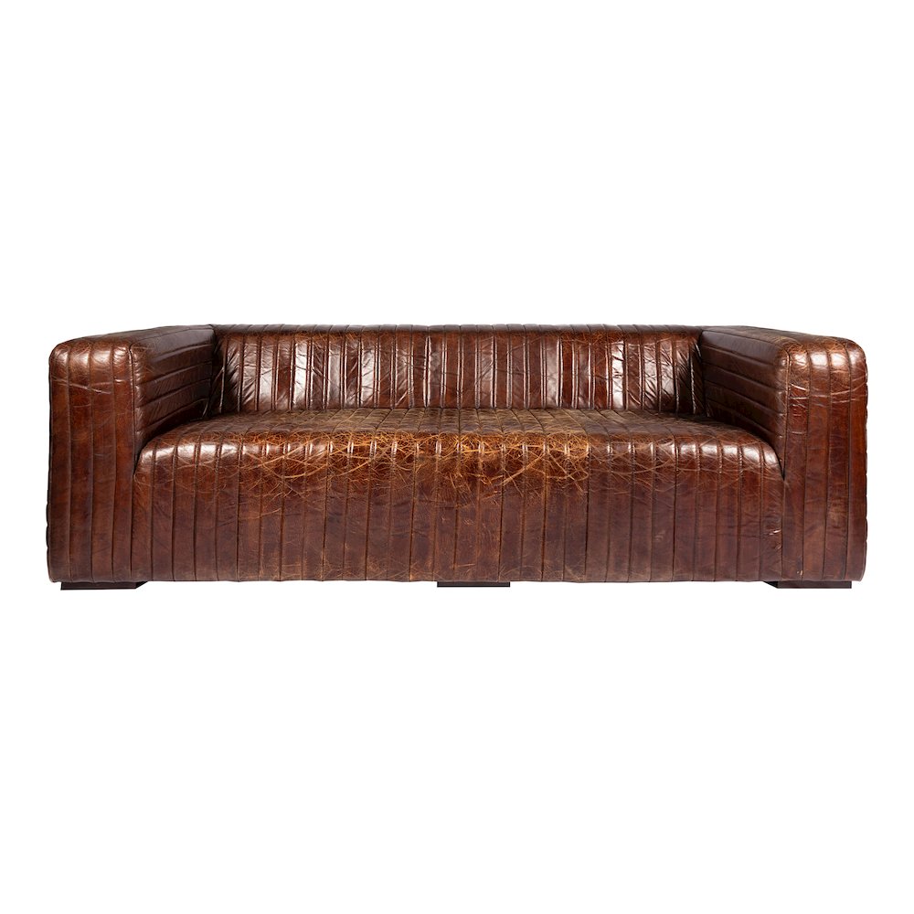 Castle Genuine Leather Channel Tufted Sofa 95" (2 Colors)