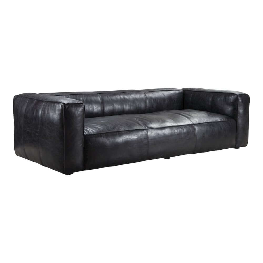 Kirby Luxury Black Genuine Leather Sofa 96"