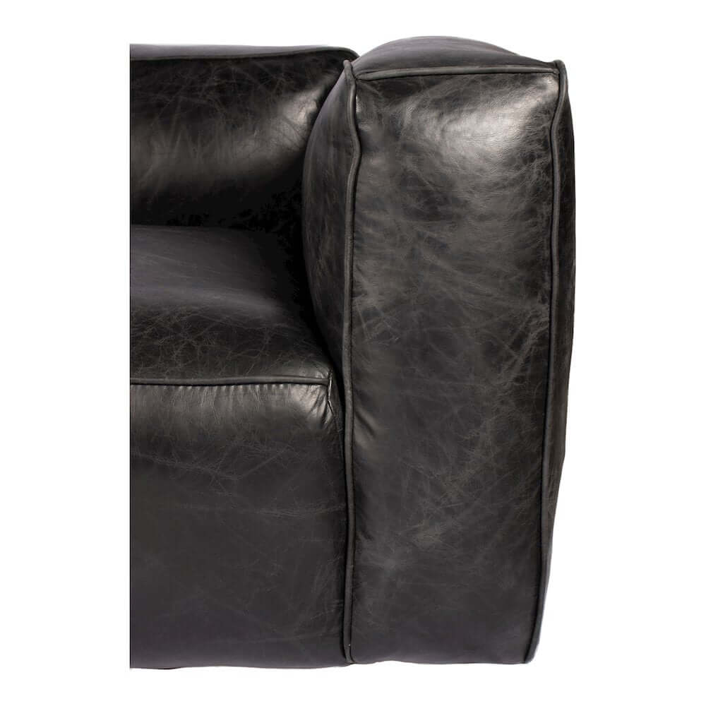 Kirby Modern Black Genuine Leather Sofa 96"