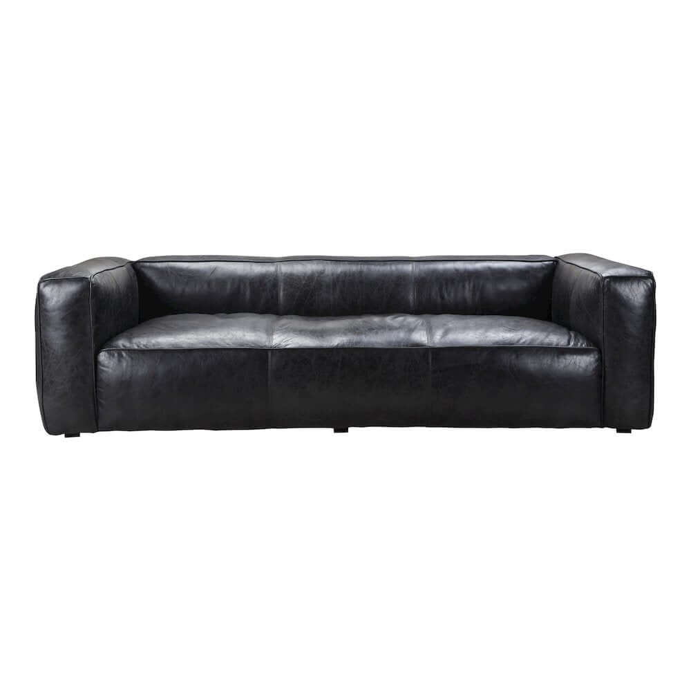 Kirby Luxury Black Genuine Leather Sofa 96"