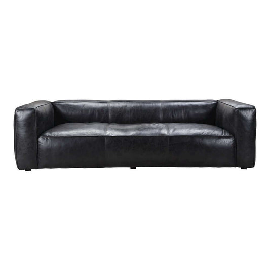 Kirby Luxury Black Genuine Leather Sofa 96"