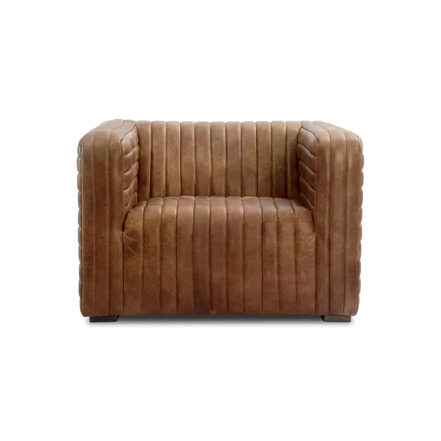 Castle Channel Tufted Genuine Leather Chair (2 Colors)