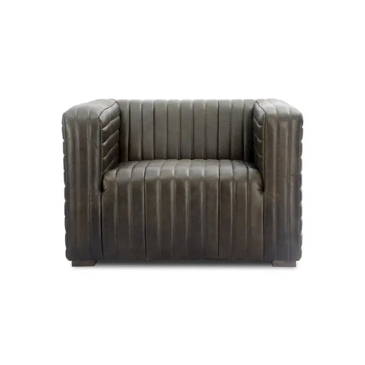 Castle Channel Tufted Genuine Leather Chair (2 Colors)