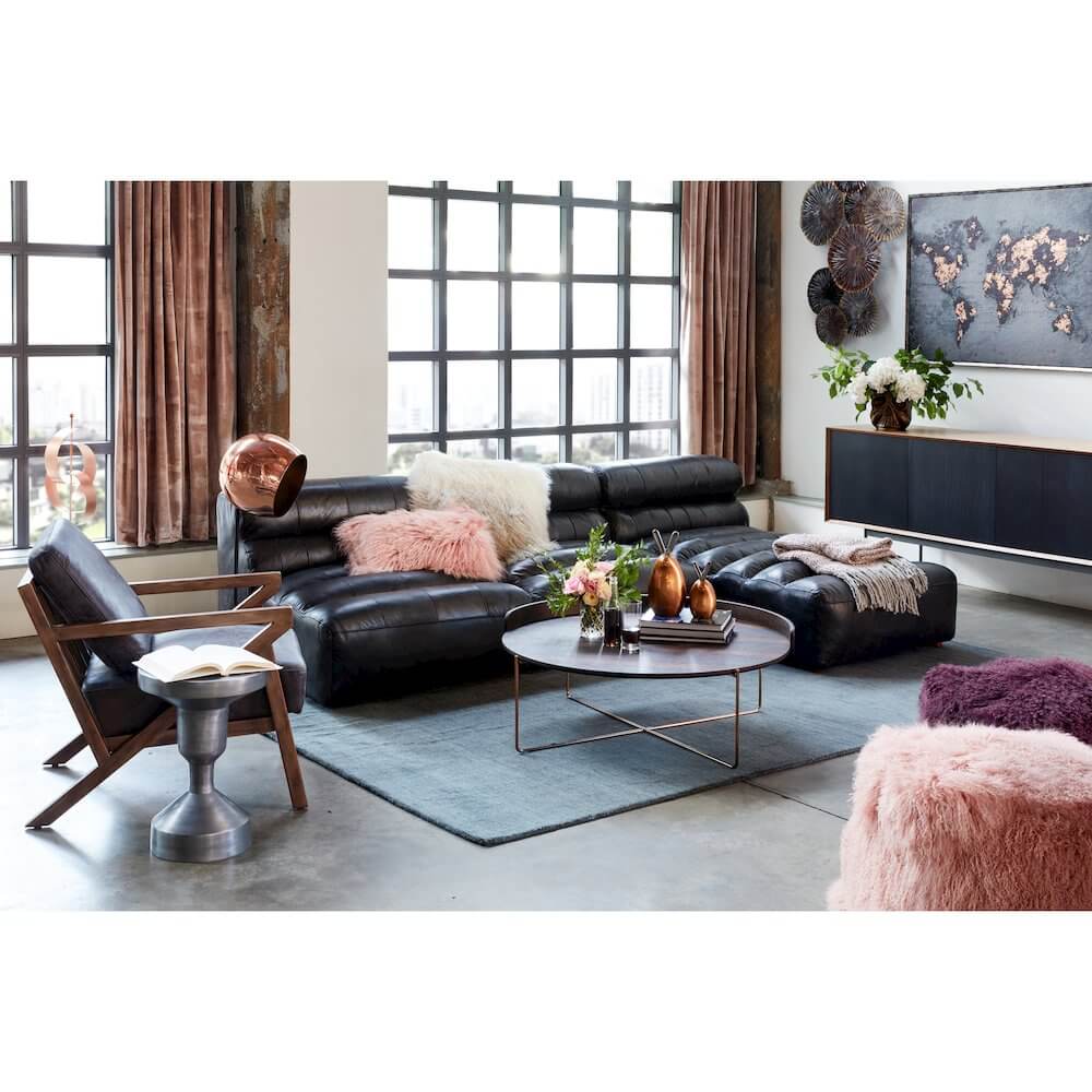 Ramsay Modular Sectional Sofa in Black Buffalo Leather 108"