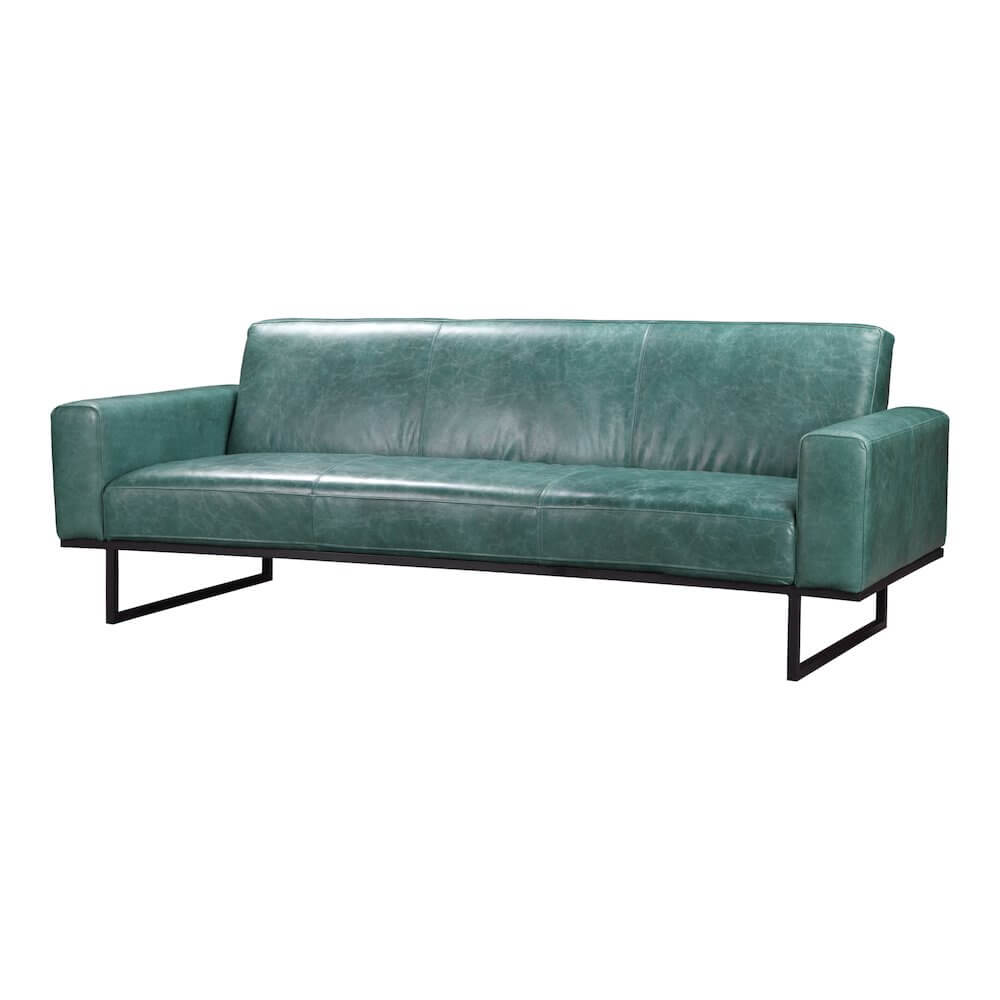 Brock Top Grain Green Leather Sofa 86"