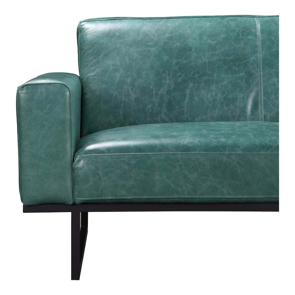 Brock Top Grain Green Leather Sofa 86"