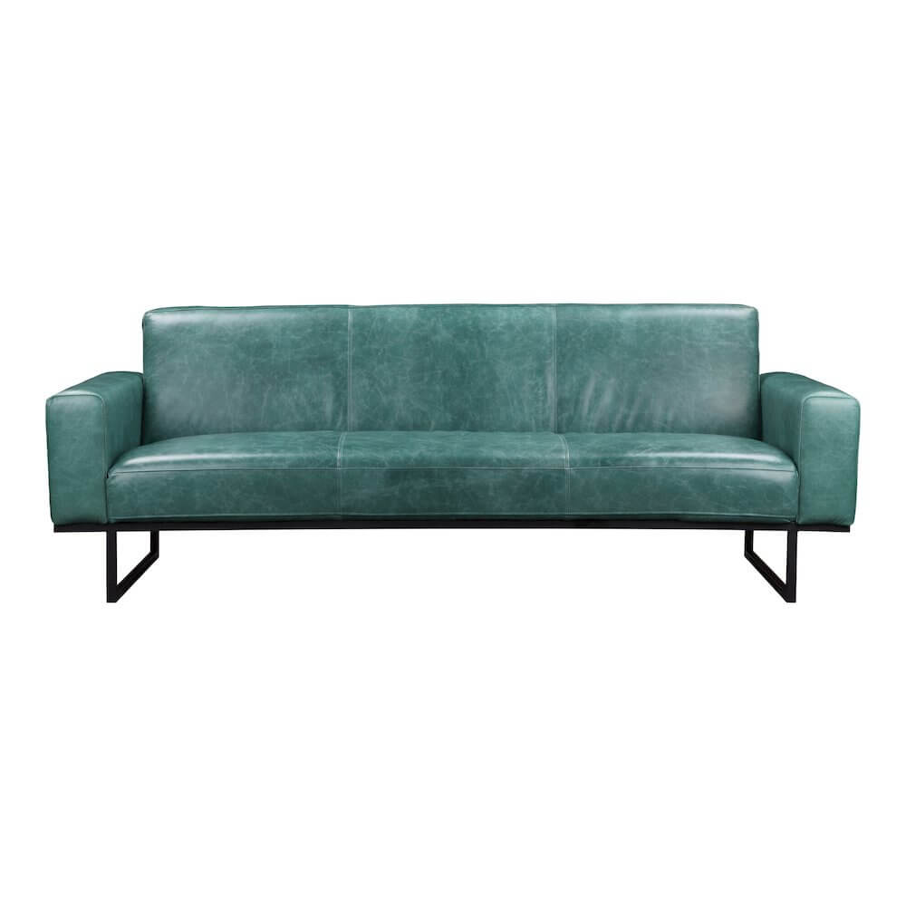 Brock Top Grain Green Leather Sofa 86"