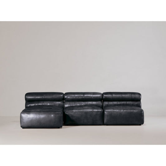 Ramsay Genuine Buffalo Leather Modular Sectional Sofa, Black