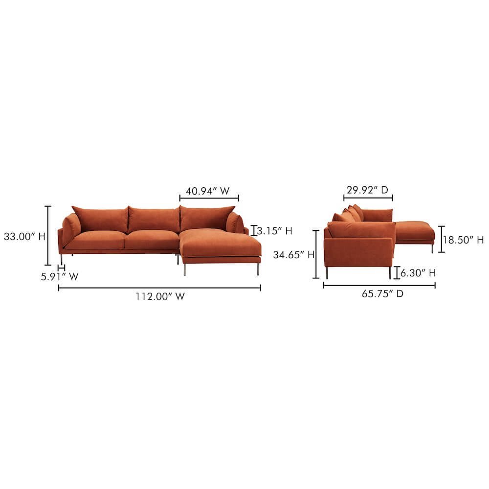 Jamara Modern Chaise Sofa Sectional 112" (2 Colors)