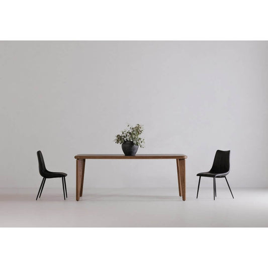 Loden Solid Wood Rectangular Dining Table 76" with Black Chairs in Minimalist Dining Room