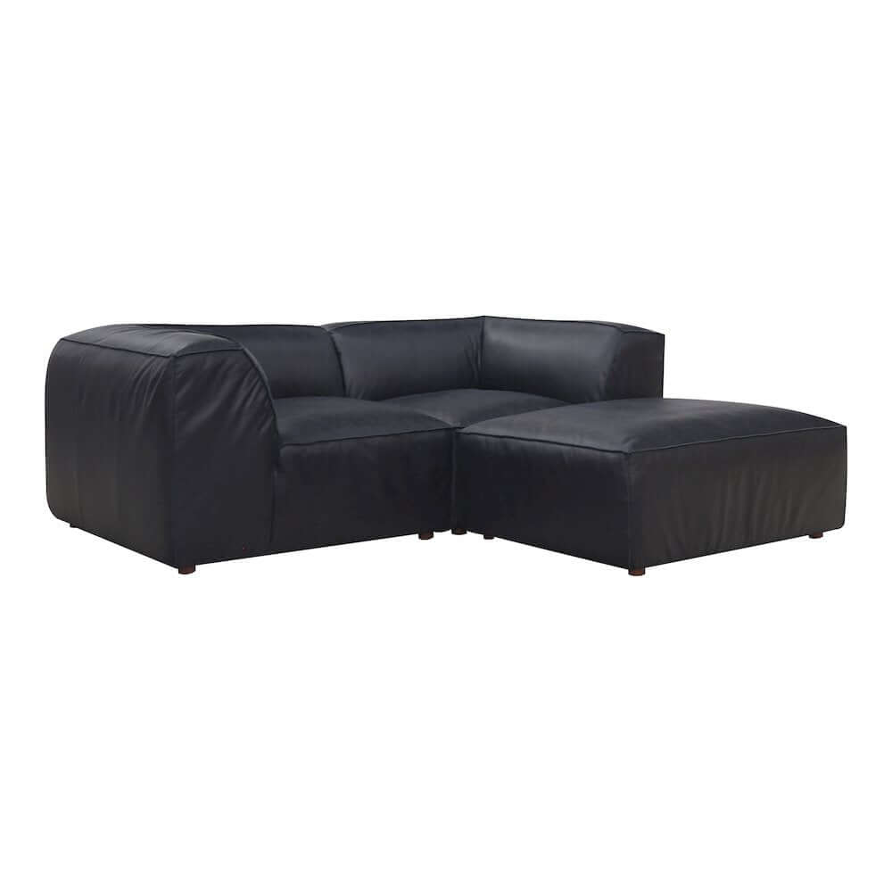 Form Modular 3 Pc Black Genuine Leather Lounge Sofa 91"