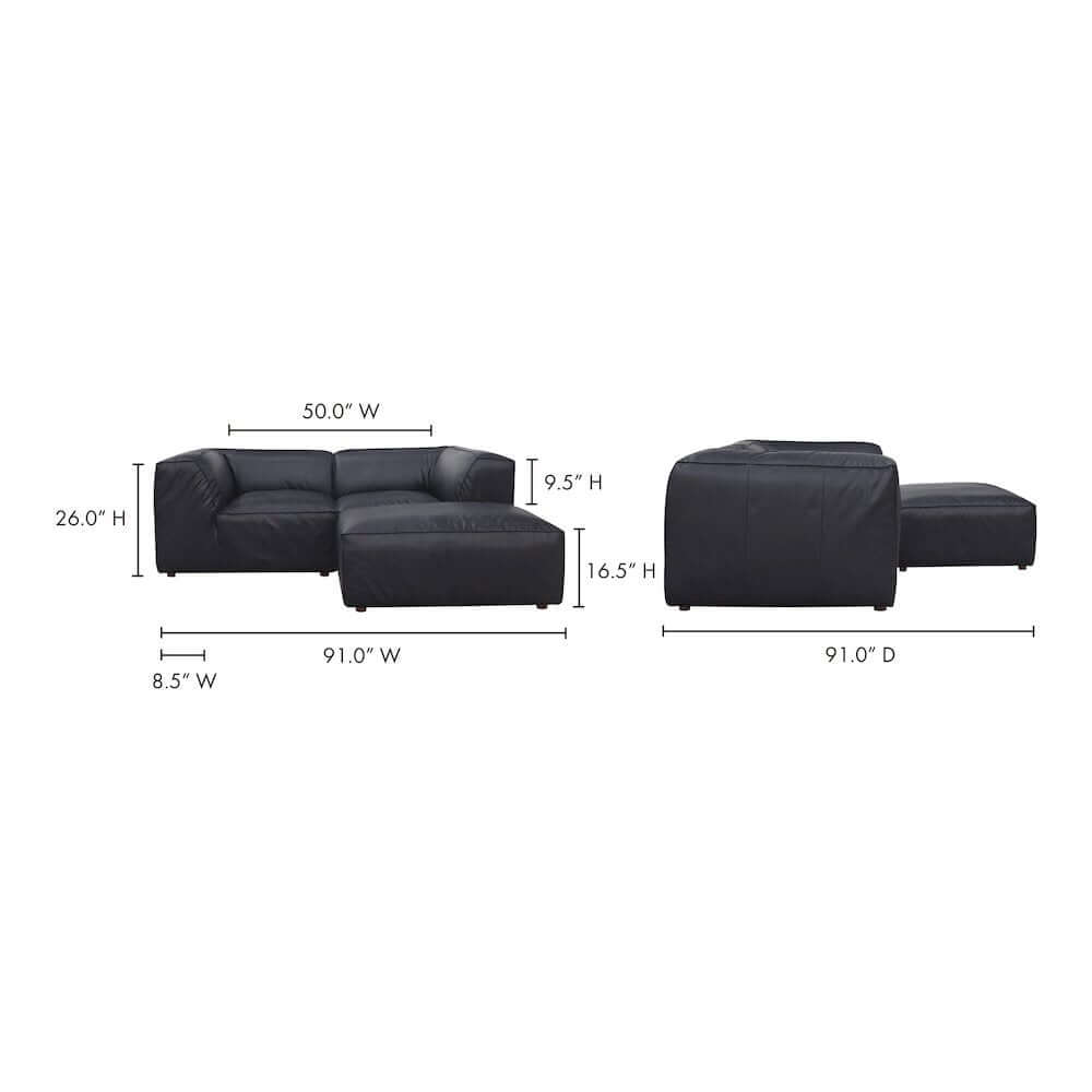 Form Modular 3 Pc Black Genuine Leather Lounge Sofa 91"