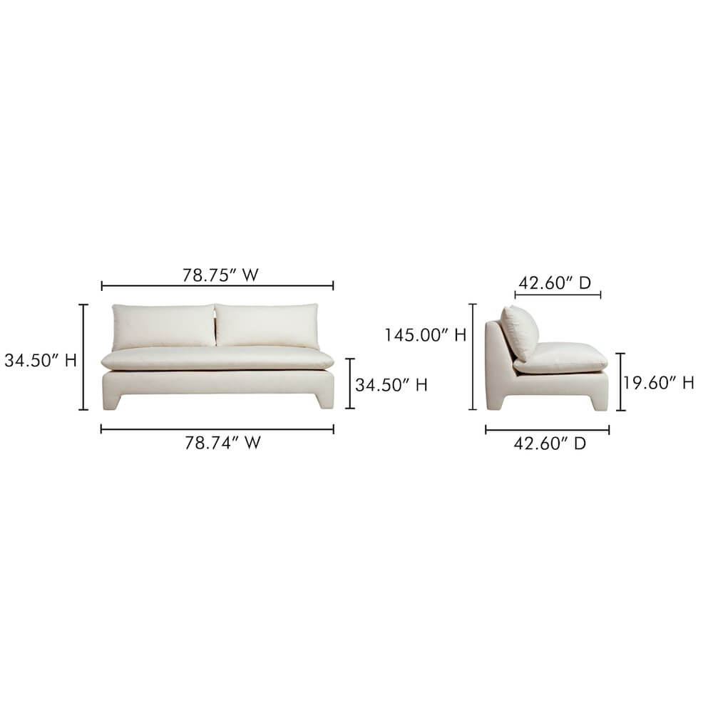 Estelle Modern Fabric Armless Sofa Loveseat 79" (2 Colors)