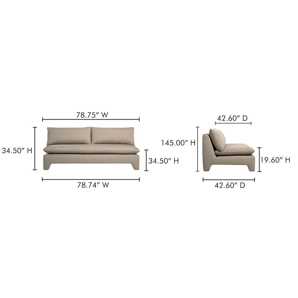 Estelle Modern Fabric Armless Sofa Loveseat 79" (2 Colors)