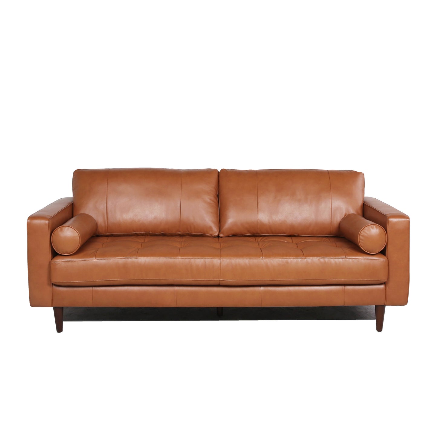 MCM Tufted Genuine Leather 3 Seat Sofa 88"