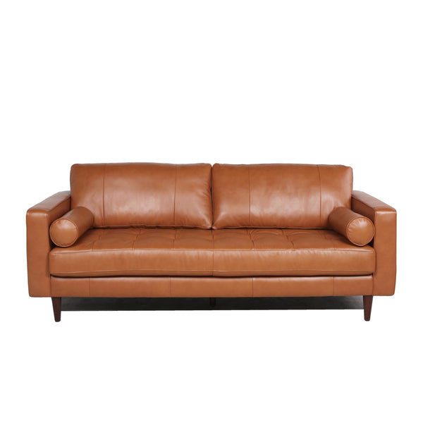 MCM Tufted Genuine Leather 3 Seat Sofa 88