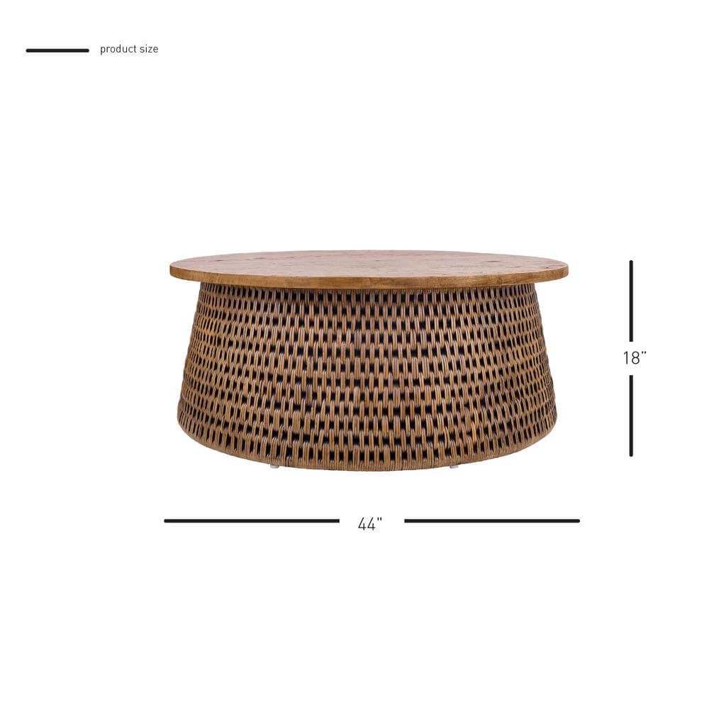 Kamari Rattan Round Coffee Table Solid Wood Top 44"