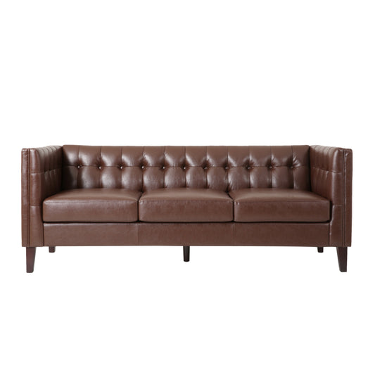 Mirod MCM Styled Tufted Faux Leather 3 Seater Sofa "76
