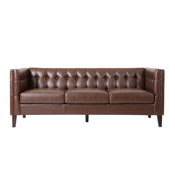 Mirod MCM Styled Tufted Faux Leather 3 Seater Sofa 76