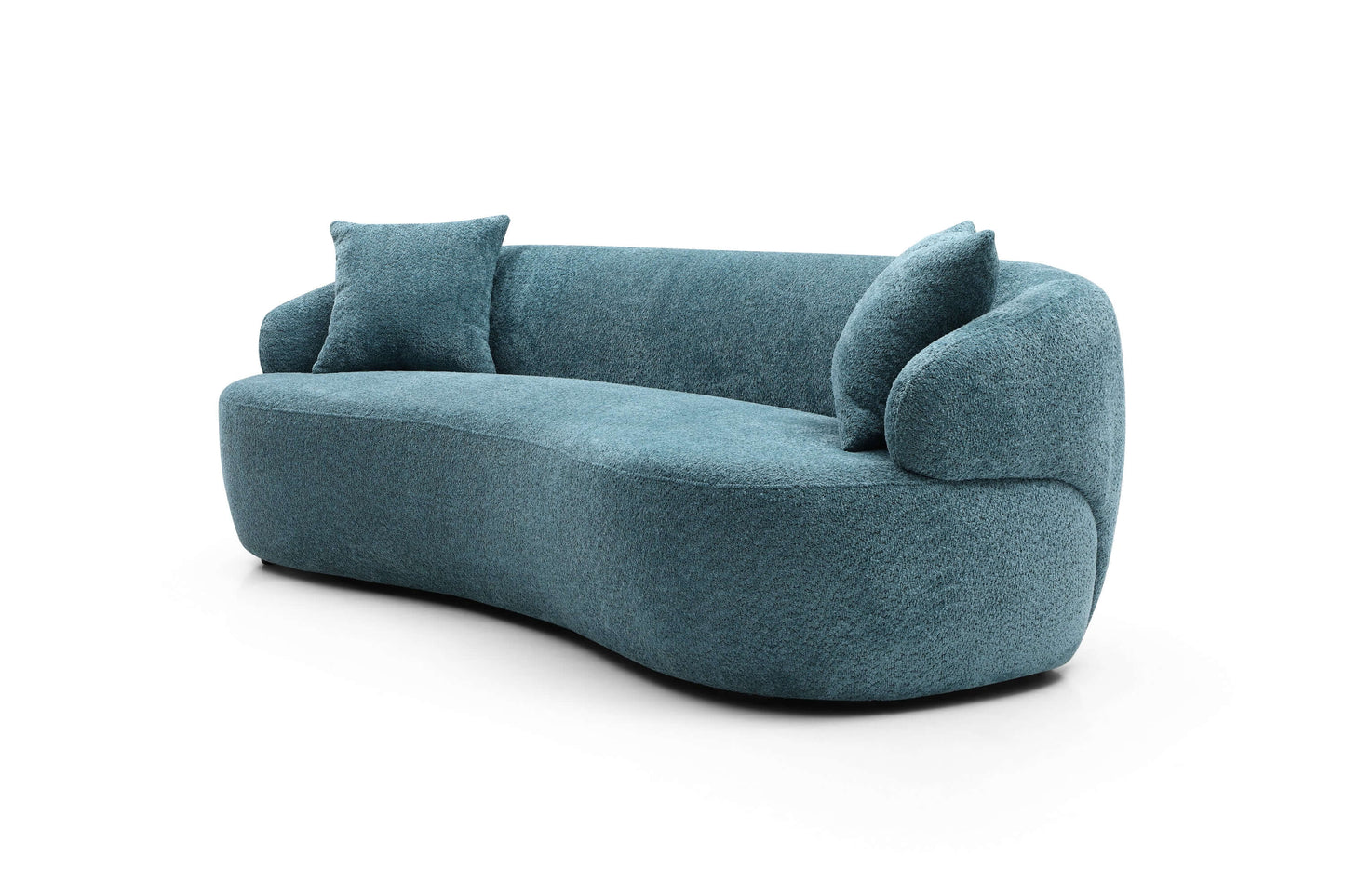 Modern Curved Boucle Fabric 3 Seat Sofa in Blue - Luxurious and Comfortable Sinuous Design