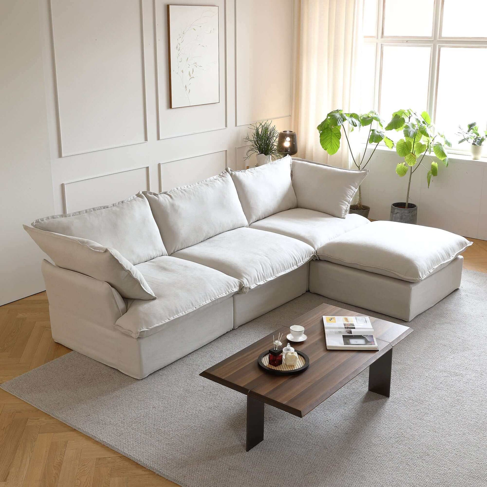 Modular Cloud Comfort Sectional Sofa in Beige or White - Sections Sold Individually - Revel Sofa 