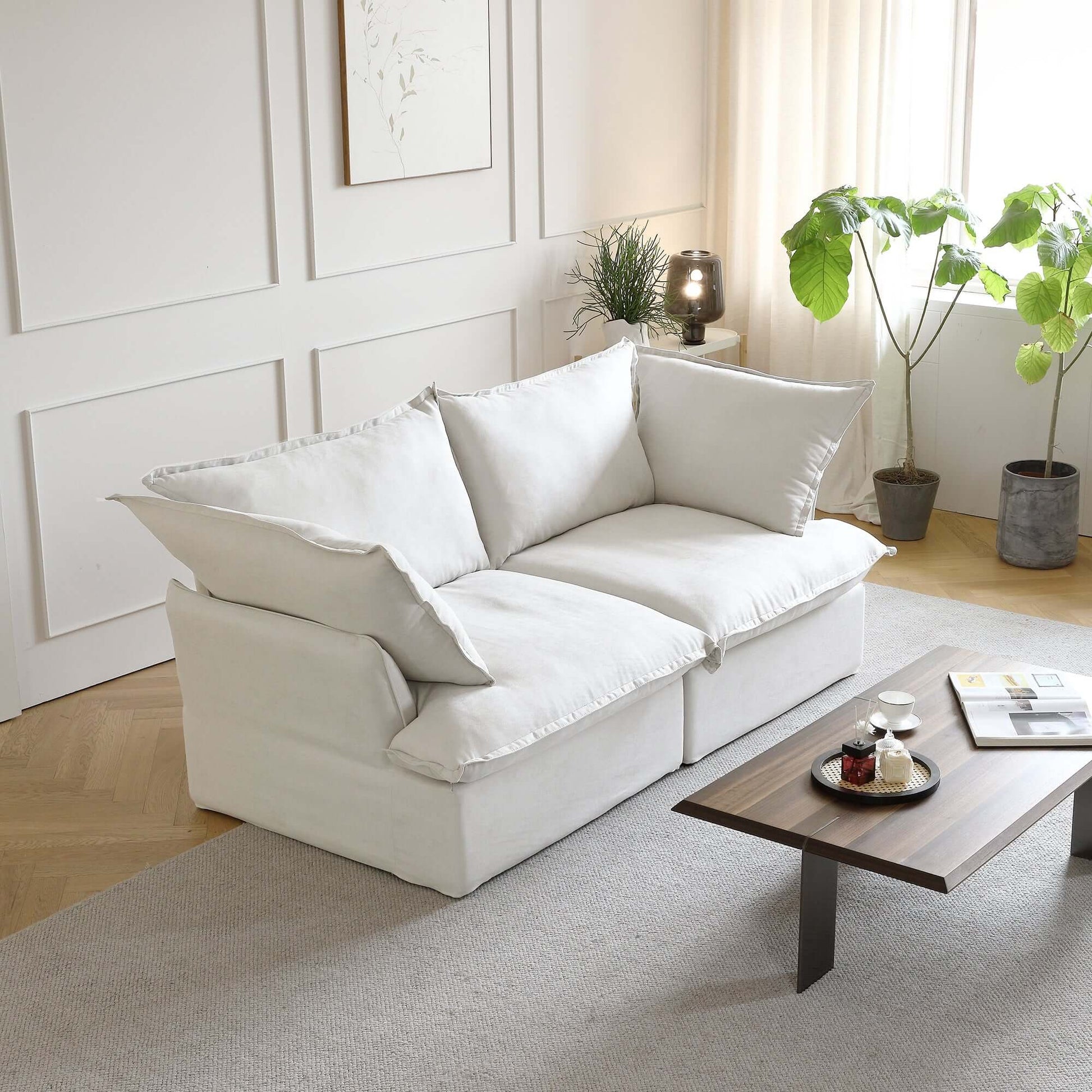 Modular Cloud Comfort Sectional Sofa in Beige or White - Sections Sold Individually - Revel Sofa 